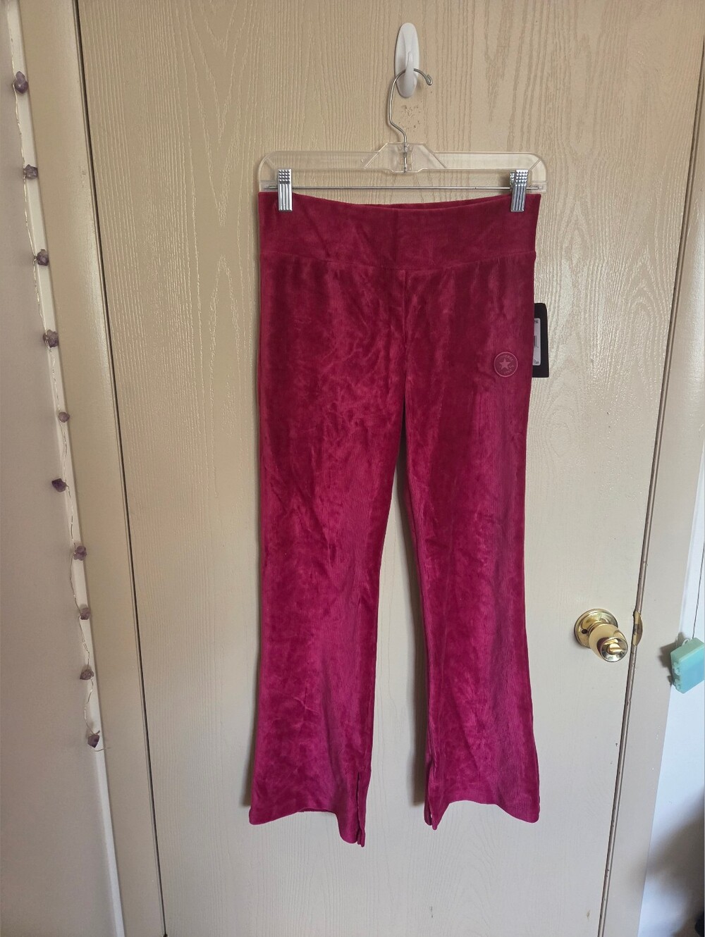 Converse Girls XL Burgundy Ribbed Flare High Rise Wide Waistband Pants NWT